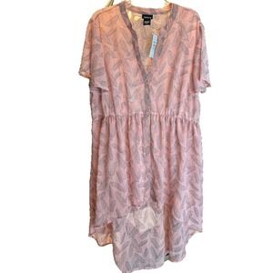 Torrid Dress Women's Plus Size 00 Pink Shirt Button Down Leaf Print Hi Low Sheer